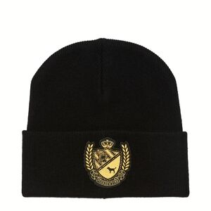 Black Beanie with Gold Crest